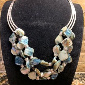 NWOT Blue grey stone necklace 3 strand